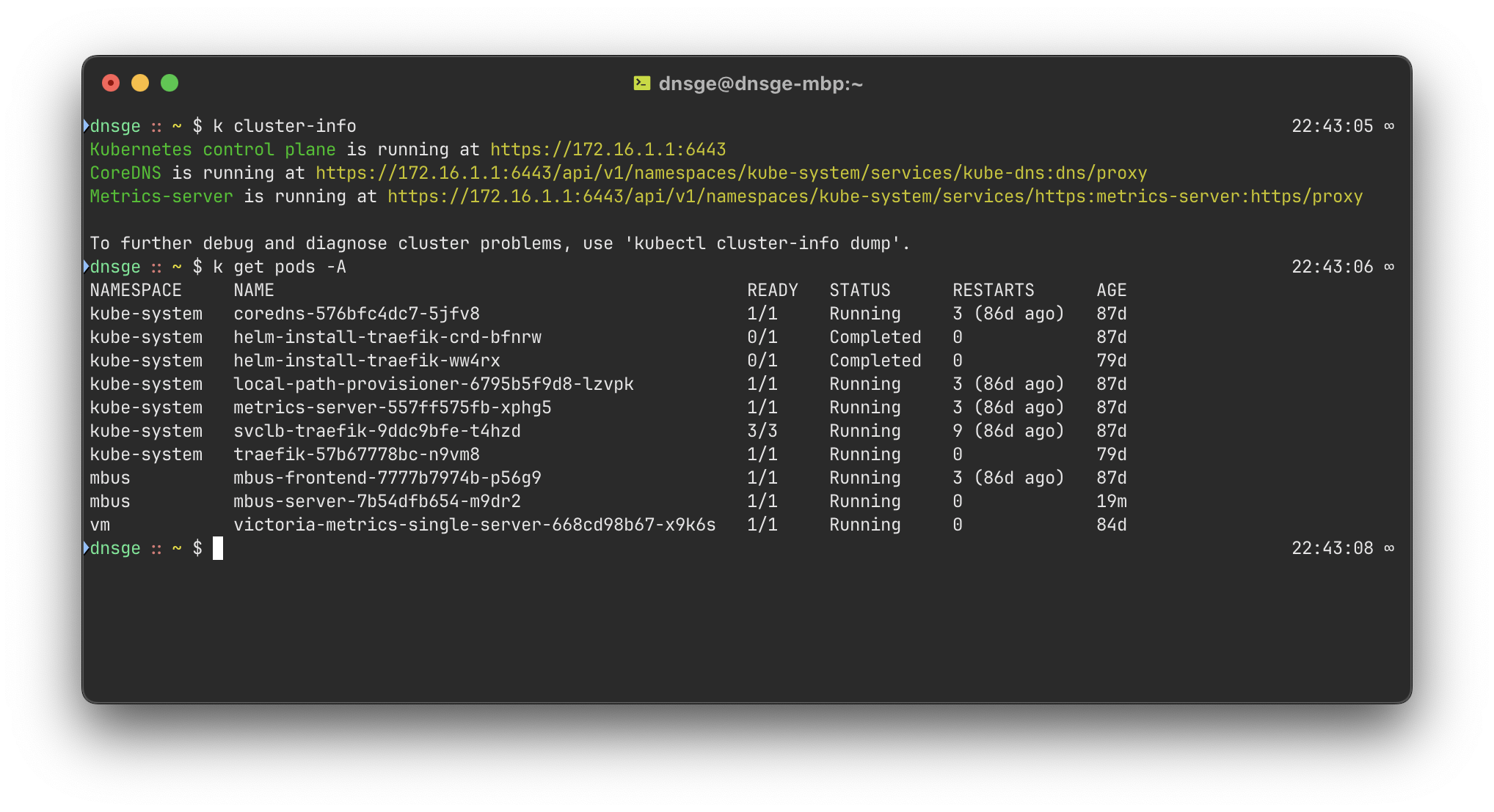 kubectl cluster output